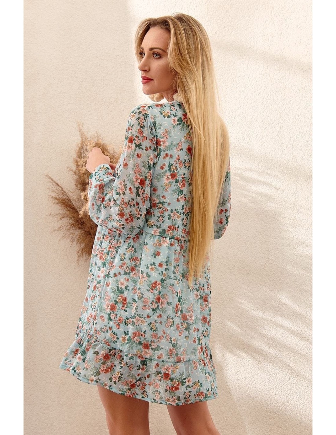 Floral dress with ruffles, mint PR1892 - Online store - Boutique